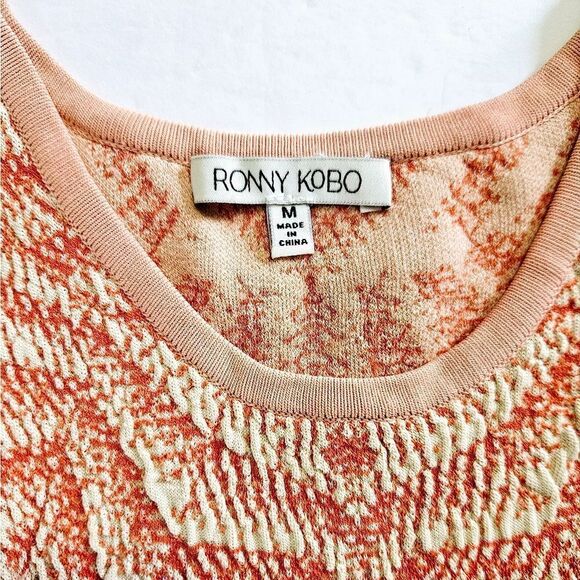 Ronny Kobo Tropez Blister Stitch Victoria Midi Textured Dress Coral Nude Combo M - Picture 8 of 13